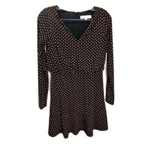 Loft Petites Black Floral Long Sleeve V-Neck Mini Dress‎ Womens Size 00P
